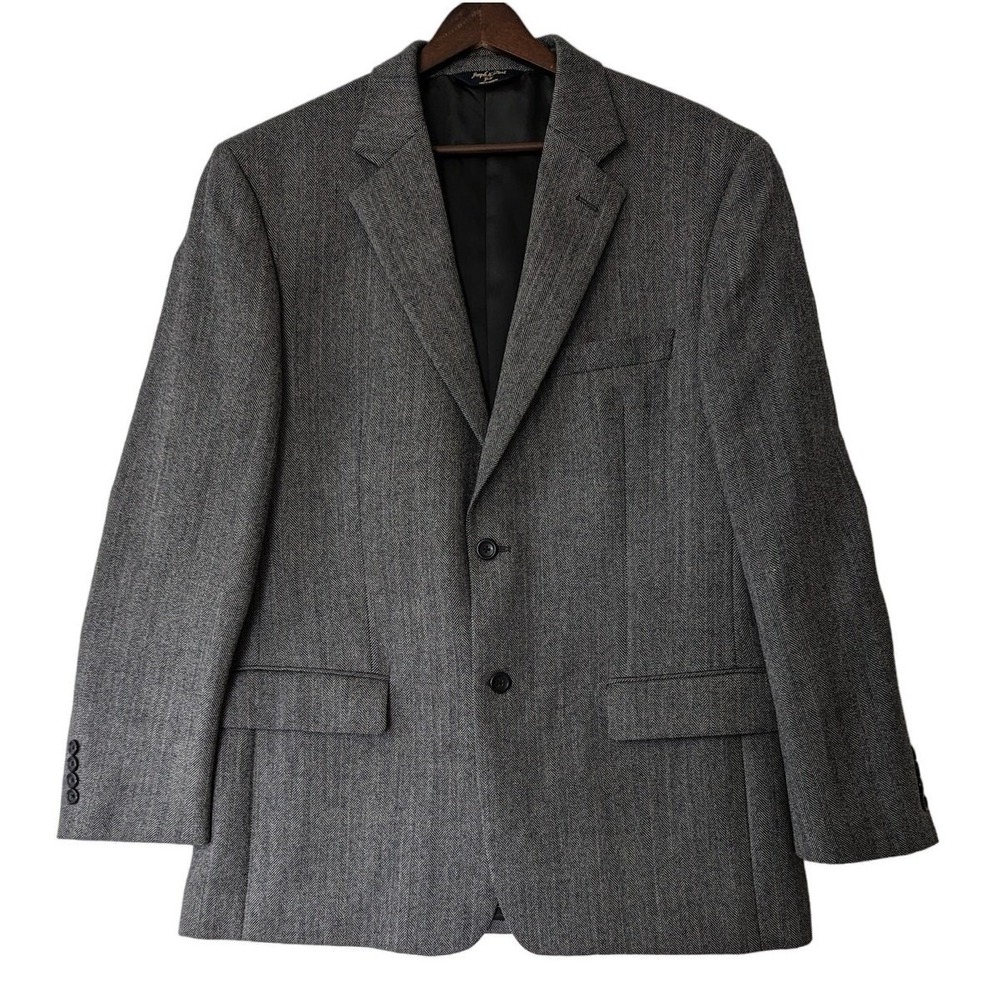 Joseph & Feiss Gold Jacket Blazer Lambswool Mens 42R Gray Black Herringbone